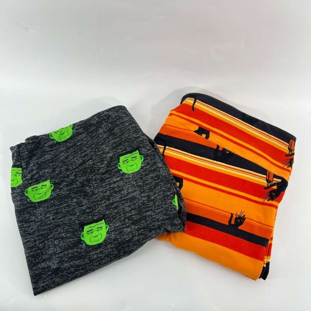 LuLaRoe TC2 Halloween Leggings Lot 2 Frankenstein Black Cat Plus Sz 18-24